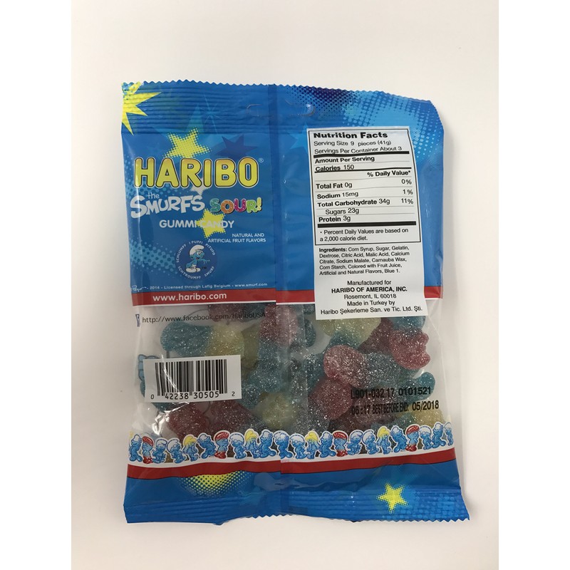 Haribo of America Sour Smurfs Candy, 4 Ounce