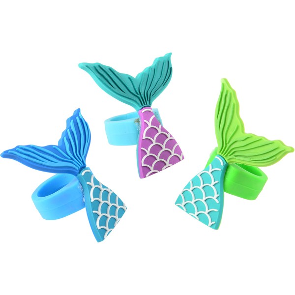 Mermaid Fish Tail Rubber Rings Party Favor Toy - 12 Piece Set