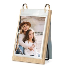 ZEEYUAN Desk Photo Album 10 x 15 Wooden Vertical Calendar Album 60 Photos Photo Book for Inserting