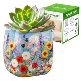 3D Puzzle Vase, 96 Unique Succulent Flower Vase Puzzle Pieces for Adults, Curved Plastic Vase Exquisite Decorative Gift for Flower Arrangements and Home Decoration,Crafts for Adults (Various Flowers)