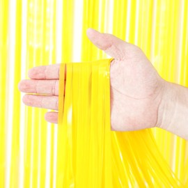 Voircoloria 2 Pack Pastel Yellow Tinsel Foil Fringe Curtains, Yellow Party Decorations, Metallic Tinsel Party Streamers Backdrop for Birthday Baby Shower Graduation Gender Reveal Party Decorations