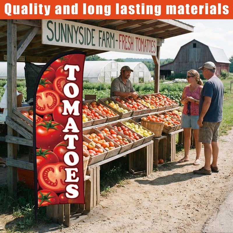 Buryeah 2 Sets Tomatoes Feather Flag Kit 7ft Tomatoes Fruit
