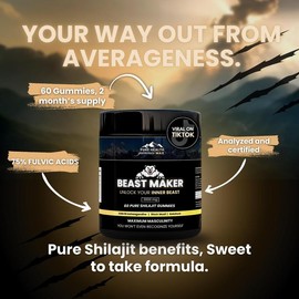 Beast Maker Pure Shilajit Gummies for Men | Himalayan Organic Shilajit with Ashwagandha, Black Musli & Gokshura | Natural Energy Support | 60 Gummies