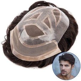 Postizos Peluca de cabello humano tupé for hombre Sistema reemplazo 6"(7x10)