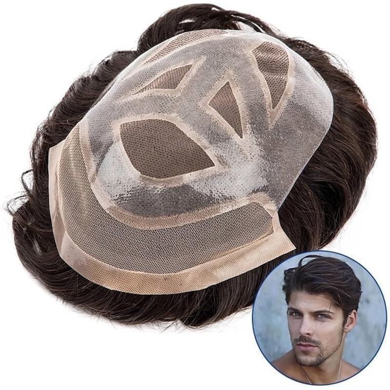 Postizos Peluca de cabello humano tupé for hombre Sistema reemplazo
