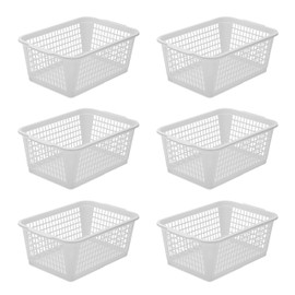 YBM Home 6-Pack Plastic Storage Basket for Office Drawer, Desktop and Classroom - Multipurpose Perforated Bin Tray Organizer for Shelves, Kitchen Pantry, Kids Room, and More 32-1184 White