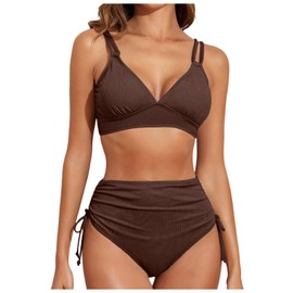MAIABLEAU Womens Bikini Sets Crop Top Bathing Suits Tummy Control Two Piece Swimsuits Coffee S
