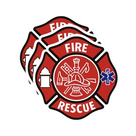 Red Fire Rescue Maltese Shaped Vinyl Stickers for Adults - Waterproof Stickers for Water Bottles, Laptops, Phones - Fun Durable Vinyl Decals (3PCS, 3”)