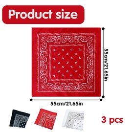 3 Stück Bandana Halstuch Herren Damen,Unisex Kopftuch, Paisley Muster Bandana Set,Headwear Haar Schal Pirat Biker Cowboy,Multifunktional Nickitücher für Kopf Halstuch Handgelenk (Rot Weiß Schwarz)