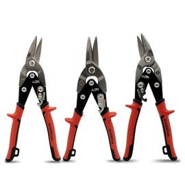 HOUSERAN 3 Pack Aviation Tin Snips Set, 10 Inch Straight, Left and Right Cut Offset Aviation Snips, Heavy Duty Tin Cutters with Scale Markings, CR-MO Steel Blade, for Cutting Metal Sheet