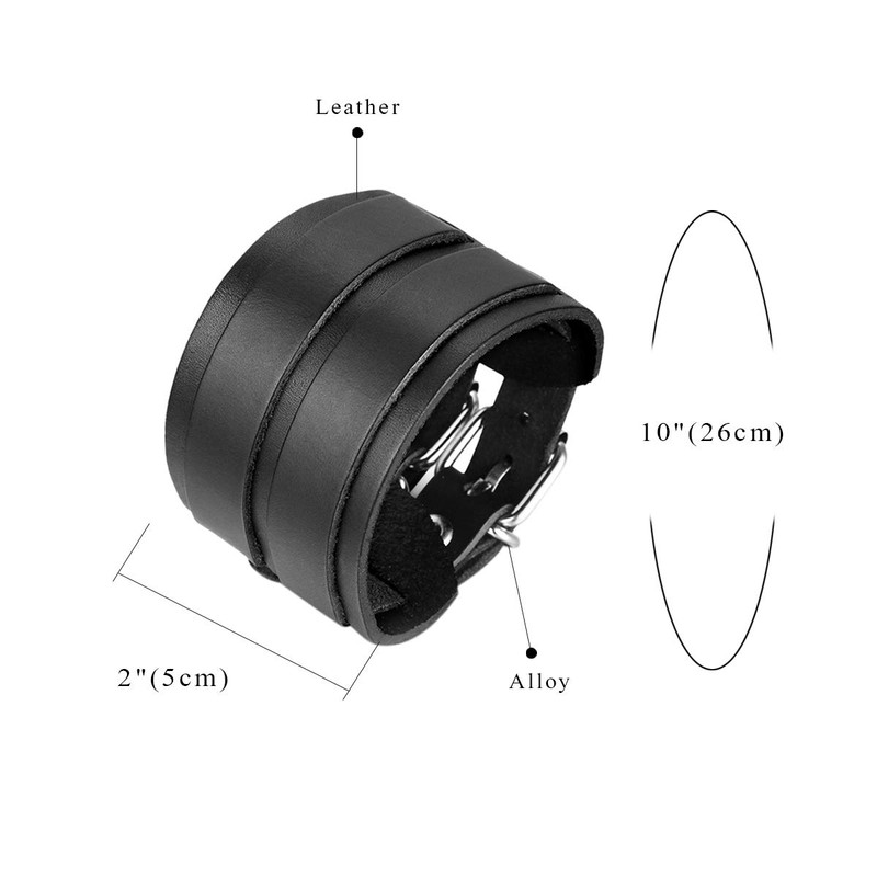 JewelryWe Men's Leather Bangle Cuff Bracelet Strap Wristband with Buckle