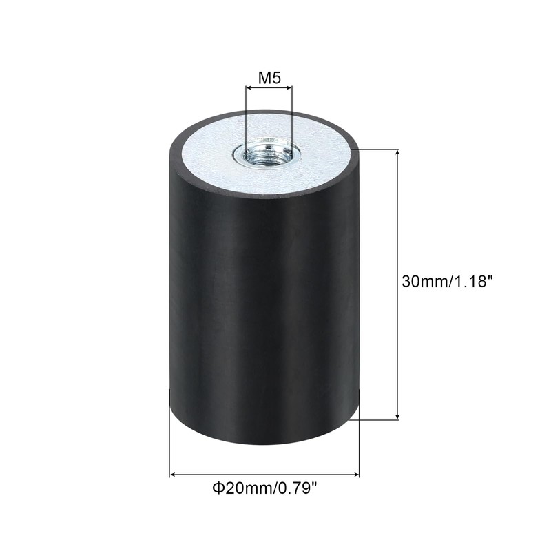 sourcing map 4Pcs 20 x 30mm M5 Thread Female Rubber