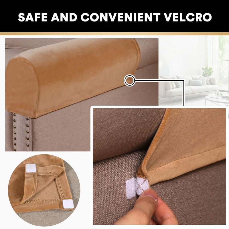 Real Velevt Stretch Armrest Covers Anti-Slip Furniture Protector Soft Velvet