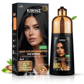 Kiwinz Professional Black Hair Color Shampoo for Women – 5 in 1 Hair Dye Shampoo for Grey Hair - Instant Hair Dye with 100% Color Accuracy - Natural Ingredients - Ammonia Free - 500ml [Black]