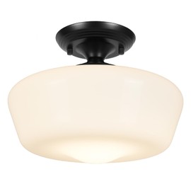 Rosient Schoolhouse Style Semi Flush Mount Ceiling Light Fixture, 12" Modern Hallway Ceiling Lamp with Opal Milk Glass Shade, Farmhouse Globe Light for Bedroom Kitchen Hallway Entryway Laundry