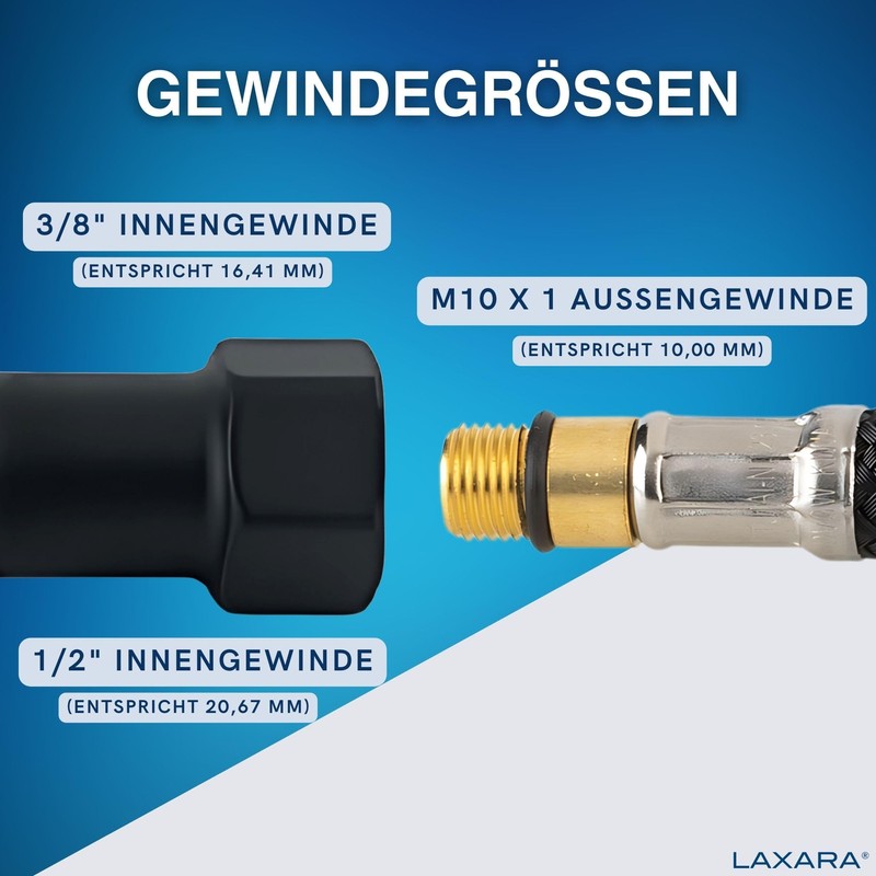 LAXARA DVGW Premium Coloured Flex Hose Black and White 3/8