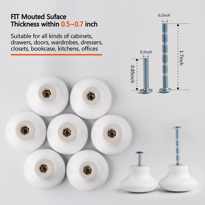 10PCS Kitchen White Cabinet Knobs and Pulls Round White Dresser