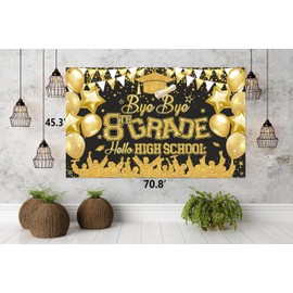 8th Grade Graduation Photo Backdrop, 45.3’’ x 70.8’’ Bye Bye 8TH Grade Hello High School Photo Booth Props Background, 8th Grade Graduation Decorations 2025, 8th Grade Grad Classroom Banner for Party
