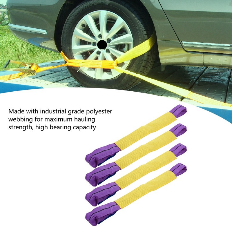 4pcs Recovery Alloy Wheel Securing Link Straps Trailer Transporter Yellow/Purple