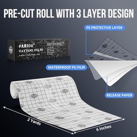 Pamiou Pamiou Tattoo Aftercare Second Skin Tattoo Cover Up Patch - 6 Inches x 2 Yards Tattoo Wrap Tattoo Supplies, Breathable, Waterproof, Transparent, Latex-Free, Protective Tape for Skin Recovery