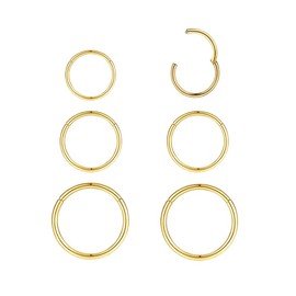 KREZIP 16g 18g 20g Nose Rings Hoops 316L Stainless Steel Hinged Septum Rings Seamless Clicker Hoop Cartilage Daith Tragus Helix Piercing Hoop Earrings for Women Men 6mm 7mm 8mm 9mm 10mm, Stainless Steel, no gemstone