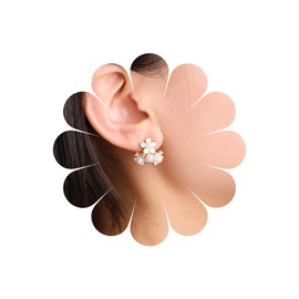 Andelaisi Boho Pearl Flower Earrings Vintage Floral Flower Stud Earrings White Cluster Flower Pearl Earrings Lily Flower Petal Statement Earrings Jewelry for Women