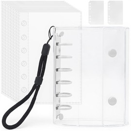 Sticker Notebook, Transparent, A7 Size, Removable, Girls, Sticker Binder, Sticker Notebook, Clear Binder, 6 Holes, Seal Storage, Promotional Goods, 10 Sheet Set, 3-Layer Construction, 2 PP Sheets & Exclusive Strap Included (White)