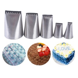Suuker Basketweave Piping Tip Set, Stainless Steel Half Row Braided Flower Mouth Nozzles, Braided Decorating Tube Set For Pastry Fondant Tools (5 Pieces)