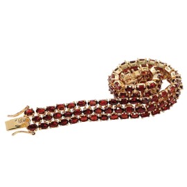 PalmBeach Yellow Gold-plated Oval Shaped Genuine Red Garnet, Triple Row Tennis Bracelet (11.5mm), Hidden Box Clasp, 7.25 inches