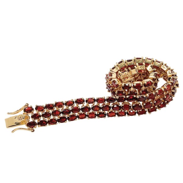 PalmBeach Yellow Gold-plated Oval Shaped Genuine Red Garnet, Triple Row