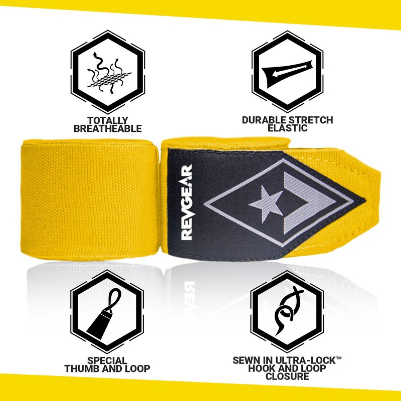 Revgear Elastic Handwraps (Yellow, 180-Inch)