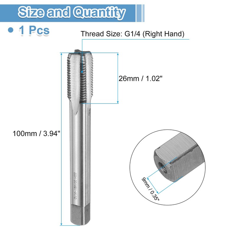 sourcing map Straight Flute Screw Taps G1/4-16 2B Thread HSS6542