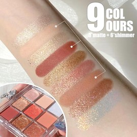 Paleta de Sombra de Ojos 9 Colores - Nacarada/Brillo/Mate, 1# | Nacarada con Brillo, Estilo Coreano, Larga Duración, Maquillaje