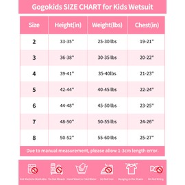 Gogokids Kids Wetsuit, Youth 2.5mm Neoprene Thermal Full Wet Suits, Girls Long Sleeve Back Zip Sun Protection Swimsuits for Water Sports, Diving, Swimming, Surfing Lessons, Keep Warm