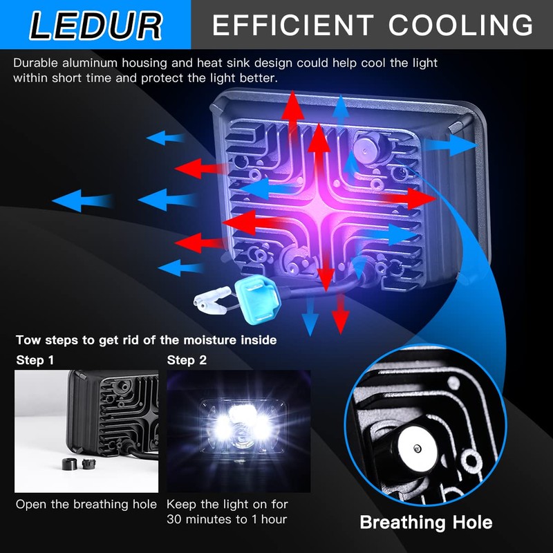 LEDUR 4x6 LED Headlights DOT Approved 4pcs With Turn Signal