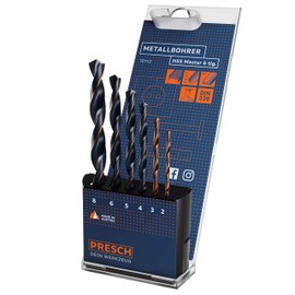 Presch Metal Drill Bit Set HSS Master 6 pcs - HSS Drill Set Metal for Drilling Steel, Aluminium, Copper and Brass - High Speed Steel Drill Bits -Metal Drill Bits Ø 2-8mm