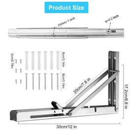 Folding Console 300 mm Heavy Duty Stainless Steel Pack of 2 Folding Brackets Load Capacity up to 60 kg Space-Saving Wall Folding Console for Shelves, Tables, DIY