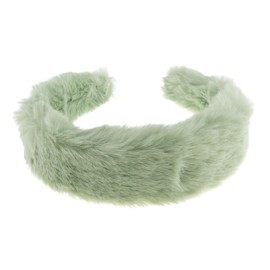 Womens Thick Wide Soft Plush Faux Fur Fabric Boho Long Short Thin Thick Winter Christmas Birthday Wedding Bridesmaid Party Headpiece Accessories Hairband Head Hair Headband Alice Band (Sage Green)