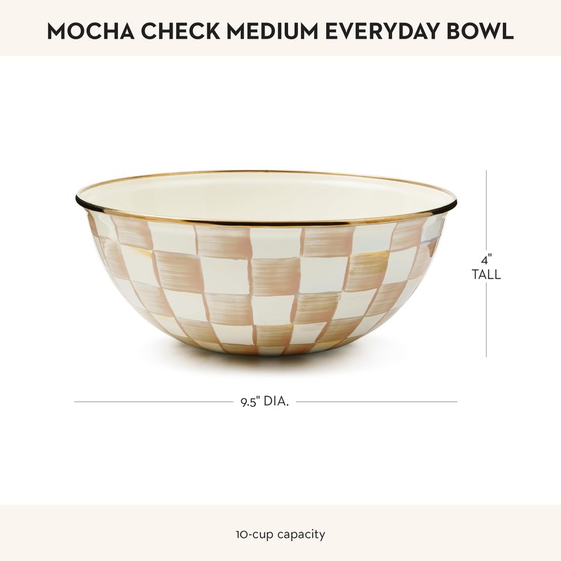 MACKENZIE-CHILDS Enamel Everyday Bowl, Serving Bowl for Entertaining, Medium, Brown-and-White