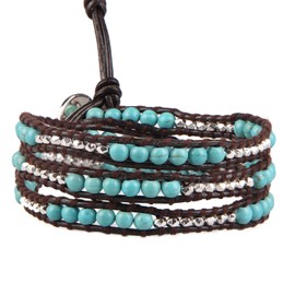 KELITCH Turquoise Beaded Bracelet 3 Wrap Leather Bangle Bracelets Hand-Braided Fashion Cuff for Women