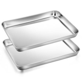 9 Inch Baking Sheet Pan Set (2Pcs), Joyfair Stainless Steel Cookie Sheets, Commercial Metal Pans Toaster Oven Tray Bakeware for Jelly Roll/Bread/Bacon, Heavy Gauge, Rust-free & Dishwasher Safe