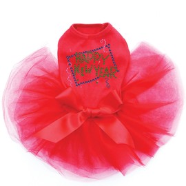 Happy New Year Confetti - Bling Rhinestone New Year Dog Tutu Dress, 2XL Red