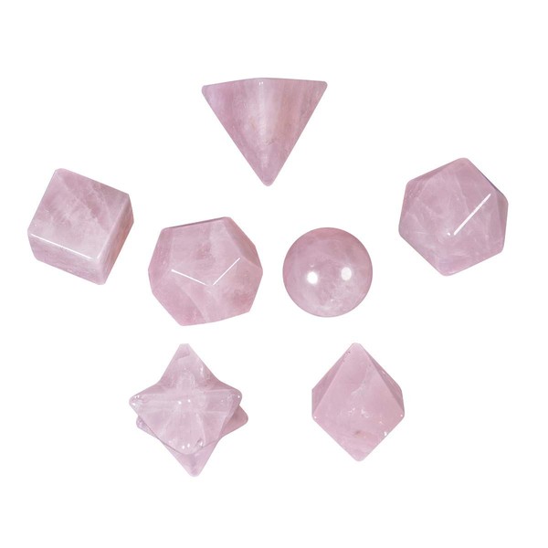 SUNYIK Platonic Solids Sacred Geometry Set of 7, Natural Sacred Gemstones Kit with Merkaba Star for Meditation, Rose Quartz
