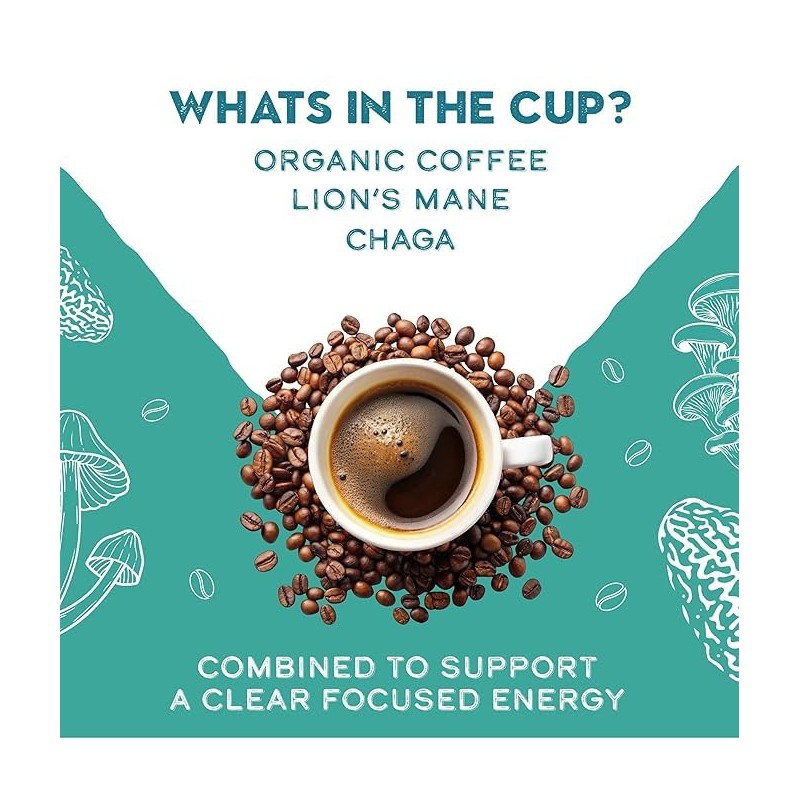 Organic Lion's Mane and Chaga Mushroom Coffee Dark Roast, Full