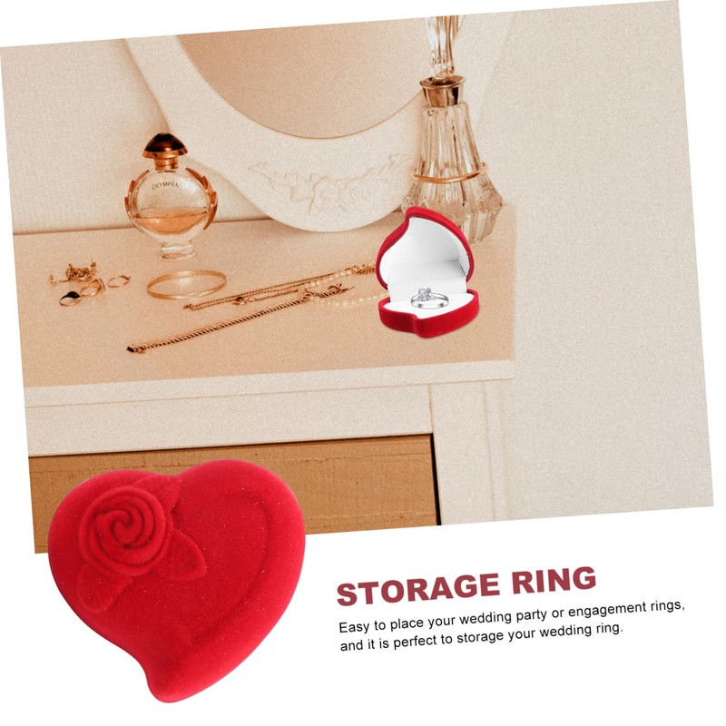 STOBAZA 2 Pack Heart Shaped Ring Boxes Flocked Jewelry Storage