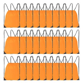 Drawstring Backpack, 30 Pcs Bulk Draw String Bags, Polyester Cinch Bag for Sport Gym, Orange