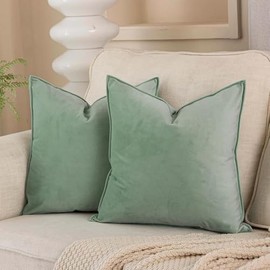 VAKADO Cushion Covers Velvet Decorative Pillow Covers Sage Green Christmas With Fringe Decor Soft Square Cozy Solid Color Cushion Cases Home for Bed Bedroom Sofa Couch Car Set of 2,40x40