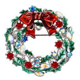 LOLIAS Christmas Brooch Pin for Women Girls Snowflake Xmas Bell Wreath Crystal Rhinestone Brooches Pins Green Red Enamel Brooch Pins Fashion Christmas Jewelry Wreath