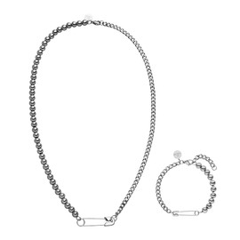 Purelei® Kipi Jewellery Set (Gold, Silver, Rose Gold), Unisex Jewellery Set Made of Durable Stainless Steel, Waterproof Necklace and Bracelet with Pin for Men and Women, Stainless Steel, No Gemstone