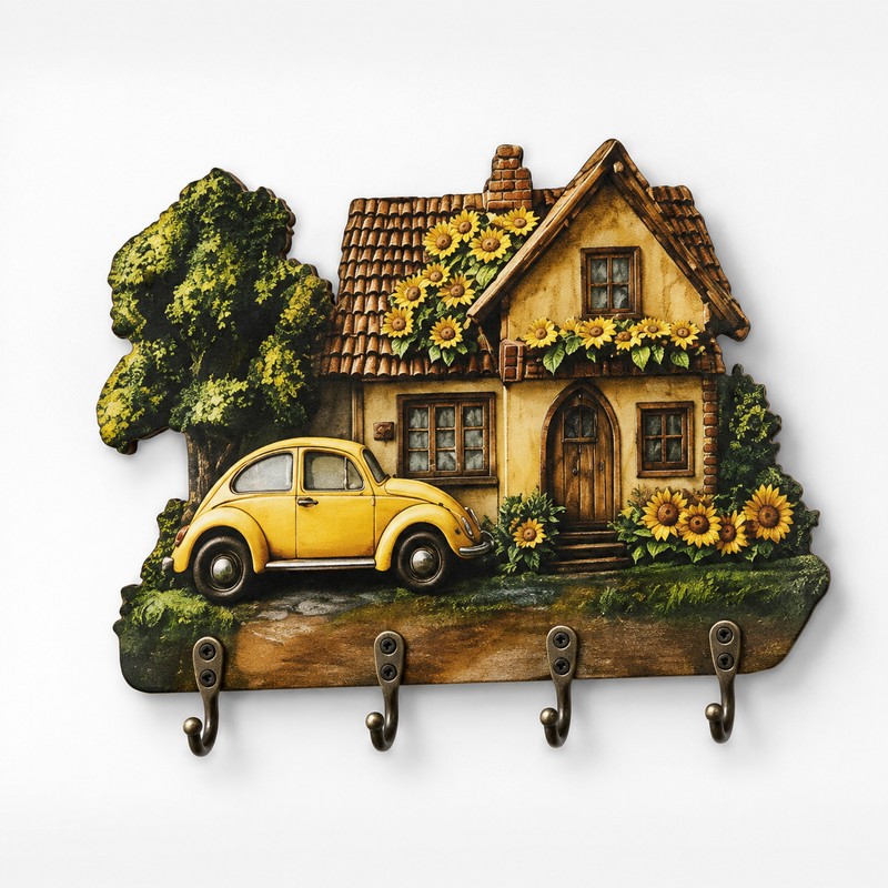 Wooden Key Holder for Entryway – Guardian Angel Wall Décor